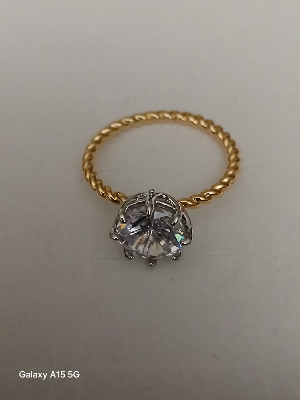 Gold-Tone Twisted Band Ring with Lab-Grown Sapphire